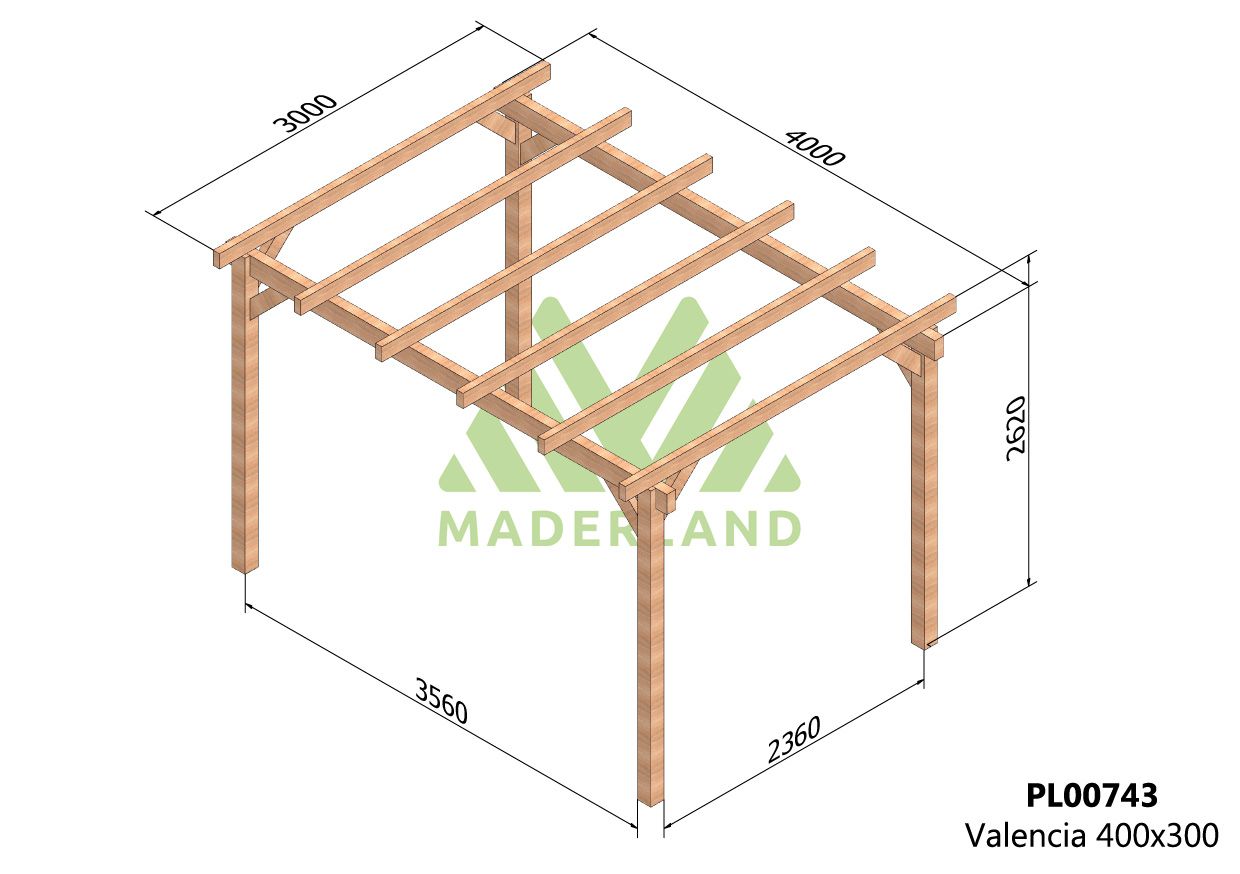 Pergola de madera Valencia 4x3, 5x3, 5x4