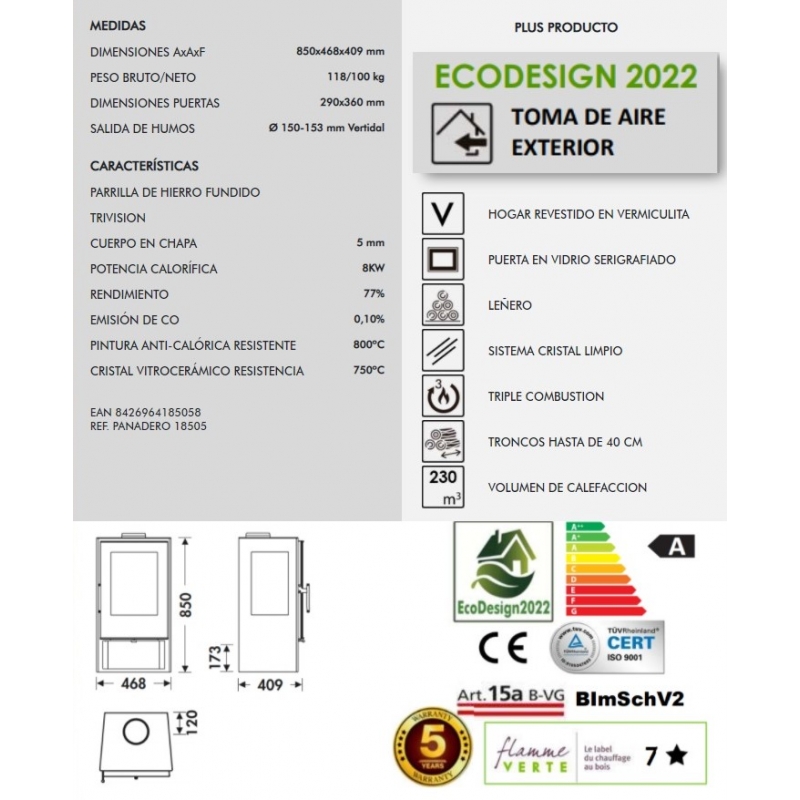 Estufa Leña Condor 3V Ecodesign