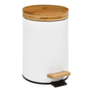 PAPELERA PEDAL BLANCA CON TAPA BAMBÚ 3 l