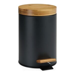 PAPELERA PEDAL NEGRA CON TAPA BAMBÚ 3 l