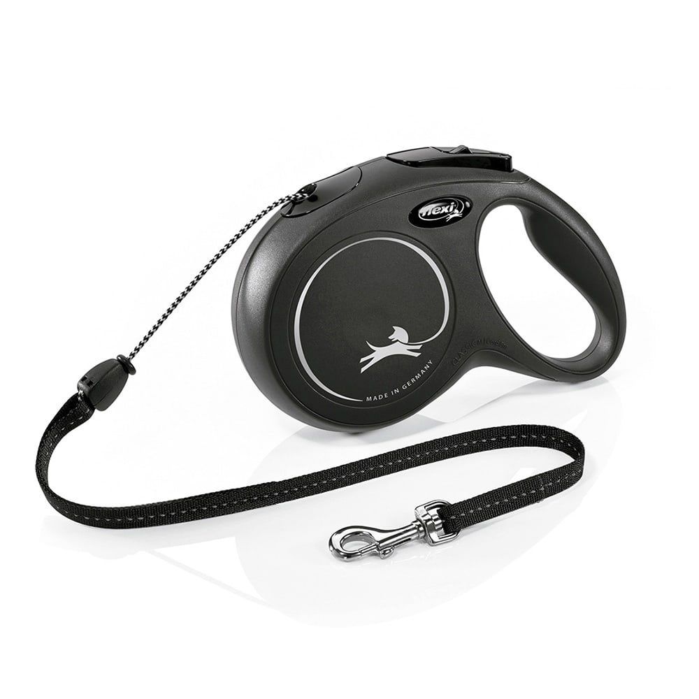 CORREA EXTENSIBLE FLEXI CLASSIC NEGRA, CINTA 8 m, M, HASTA 20 Kg