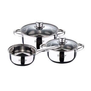 BATERIA 5 PIEZAS DE ACERO INOXIDABLE CASSEL: CAZO Ø16 cm / CACEROLA CON TAPA Ø18 cm / CACEROLA CON TAPA Ø20 cm