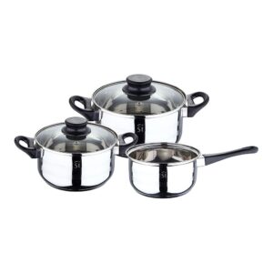 BATERIA 5 PIEZAS DE ACERO INOXIDABLE IND TOLEDO: CAZO Ø16 cm / CACEROLA CON TAPA Ø18 cm / CACEROLA CON TAPA Ø20 cm
