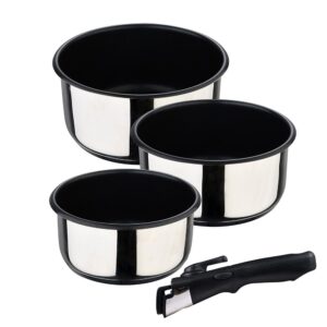 CAZOS CLICK & COOK ACERO INOXIDABLE Ø16 x 8 cm / Ø18 x 9 cm / Ø20 x 10 cm + MANGO MULTIUSOS