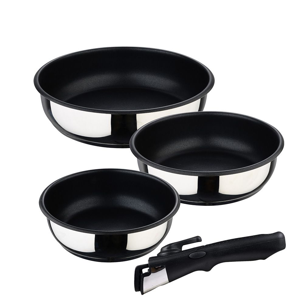 SET 3 SARTENES ACERO INOXIDABLE CLICK & COOK Ø18 / Ø20 / Ø24 cm