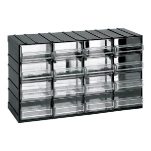 CAJONERA MODULAR CON 16 CAJONES TRANSPARENTES, 382 x 148 x 230 mm