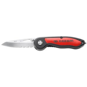 NAVAJA PELACABLE CON MUESCA DE RETENCIÓN Y FUNDA