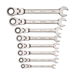 LLAVE COMBINADA CON CARRACA CABEZA FLEXIBLE FIJA 8 - 19 mm, JUEGO 8 PIEZAS