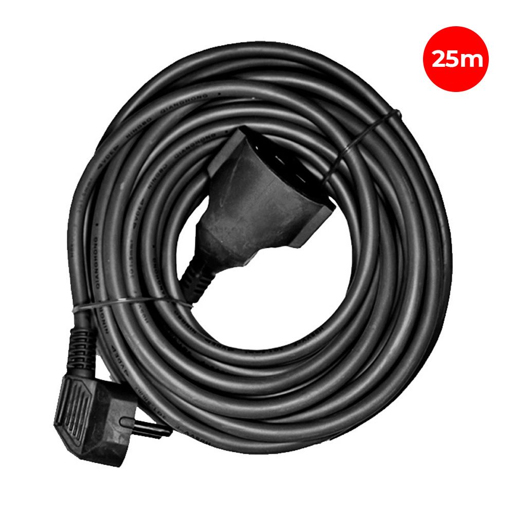 PROLONGADOR CON 1 TOMA 2P+T 16A 250V~ 25 m DE CABLE H05VV-F 3G1,5mm², NEGRO