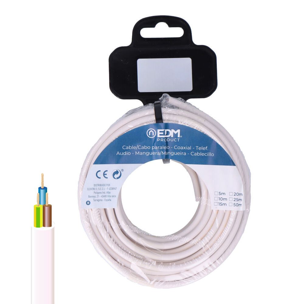 CARRETE MANGUERA TUBULAR H05VV-F 3 G 2,50 mm² BLANCA, 15 m