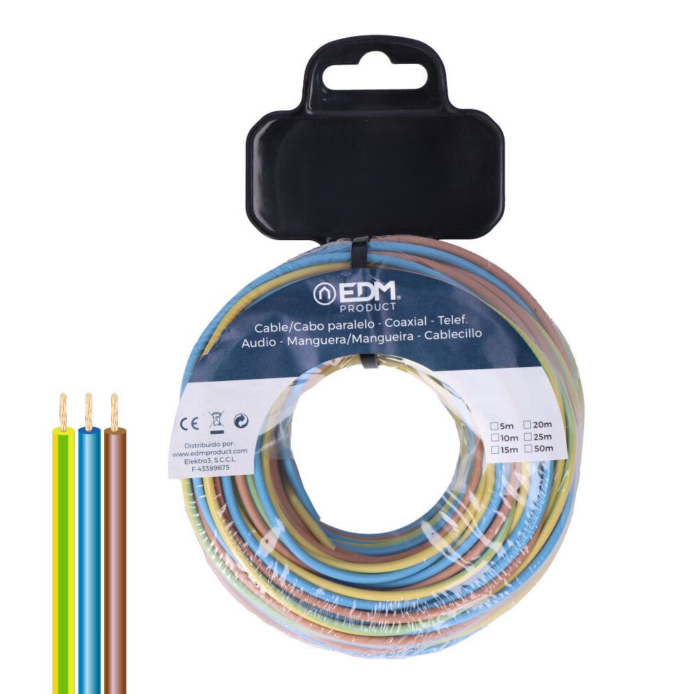 CARRETE CABLECILLO TRENZADO H07Z1-K 3 G 2,50 mm² 3 COLORES, 10 m