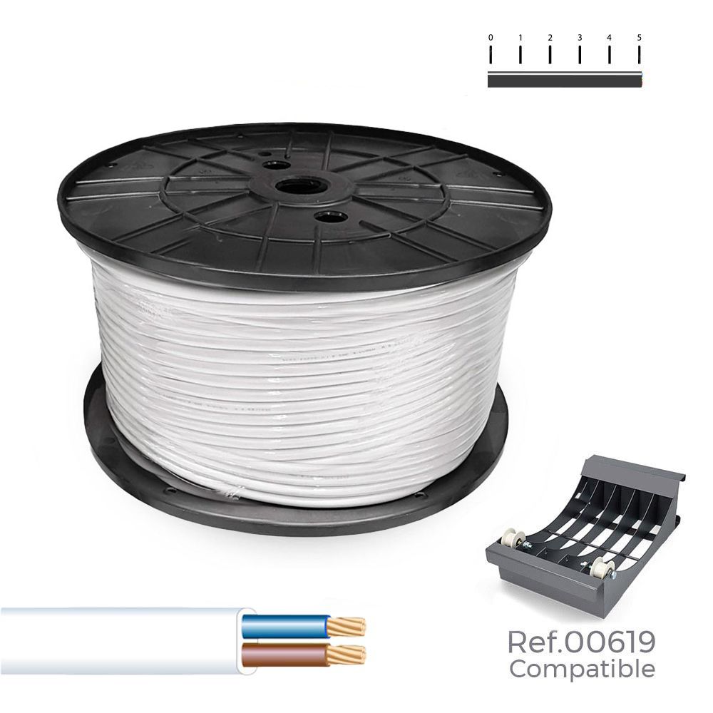 MANGUERA PLANA H05VVH2-F 2 x 1,00 mm² BLANCA, 300 m. (BOBINA GRANDE)