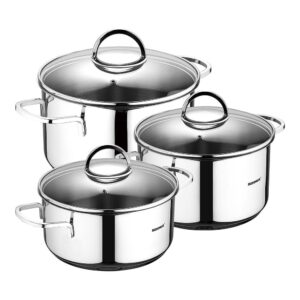 BATERÍA 6 PIEZAS DE ACERO INOXIDABLE PARA INDUCCIÓN, CAZUELA CON TAPA Ø16 cm / CAZUELA CON TAPA Ø18 cm / CAZUELA CON TAPA Ø20 cm