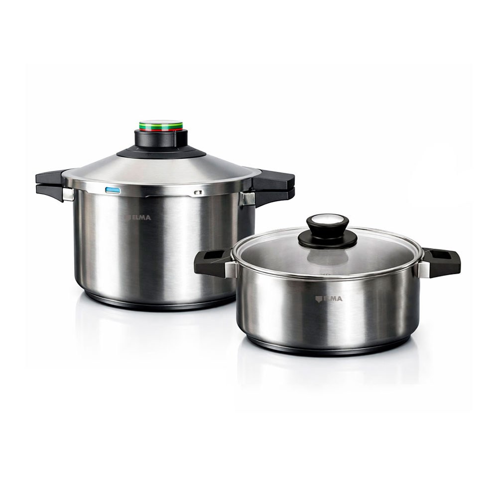 OLLA A PRESIÓN PRÊST DÚO 4 + 6 l, ACERO INOXIDABLE 18/10, 2 PIEZAS