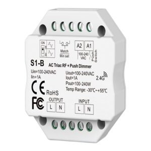REGULADOR RF TRIAC PASTILLA, TODO TIPO DE LÁMPARAS, 1,5 A, 100 - 360 W, 100 - 240 V, Ø52 x 26 mm