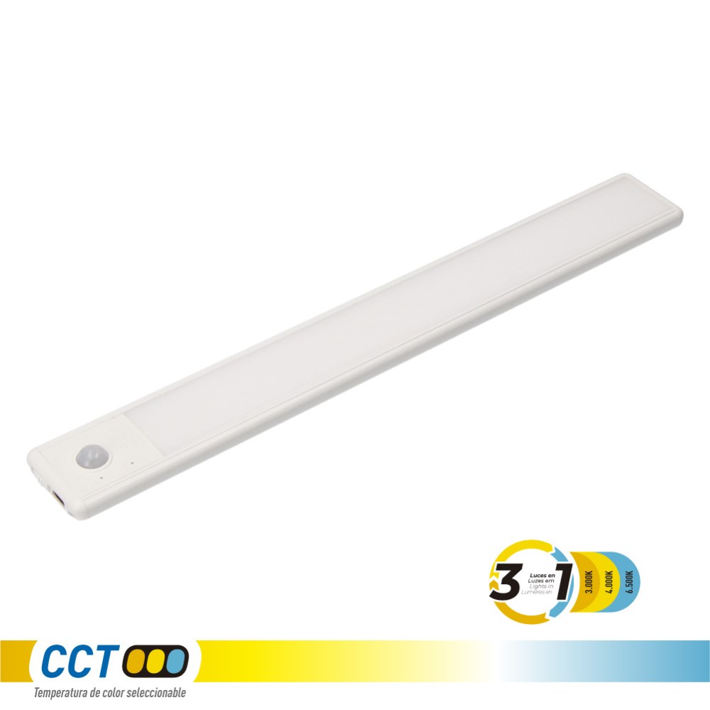 REGLETA LED REGULABLE Y RECARGABLE CON SENSOR, MAGNÉTICA, 2,5 W, 3CCT, 2200 mAh, 14 x 40 x 606 mm
