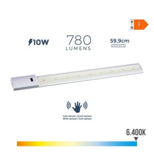 REGLETA LED CON SENSOR 10 W 780 lm 6500 K LUZ FRIA 59,9 x 5,5 cm