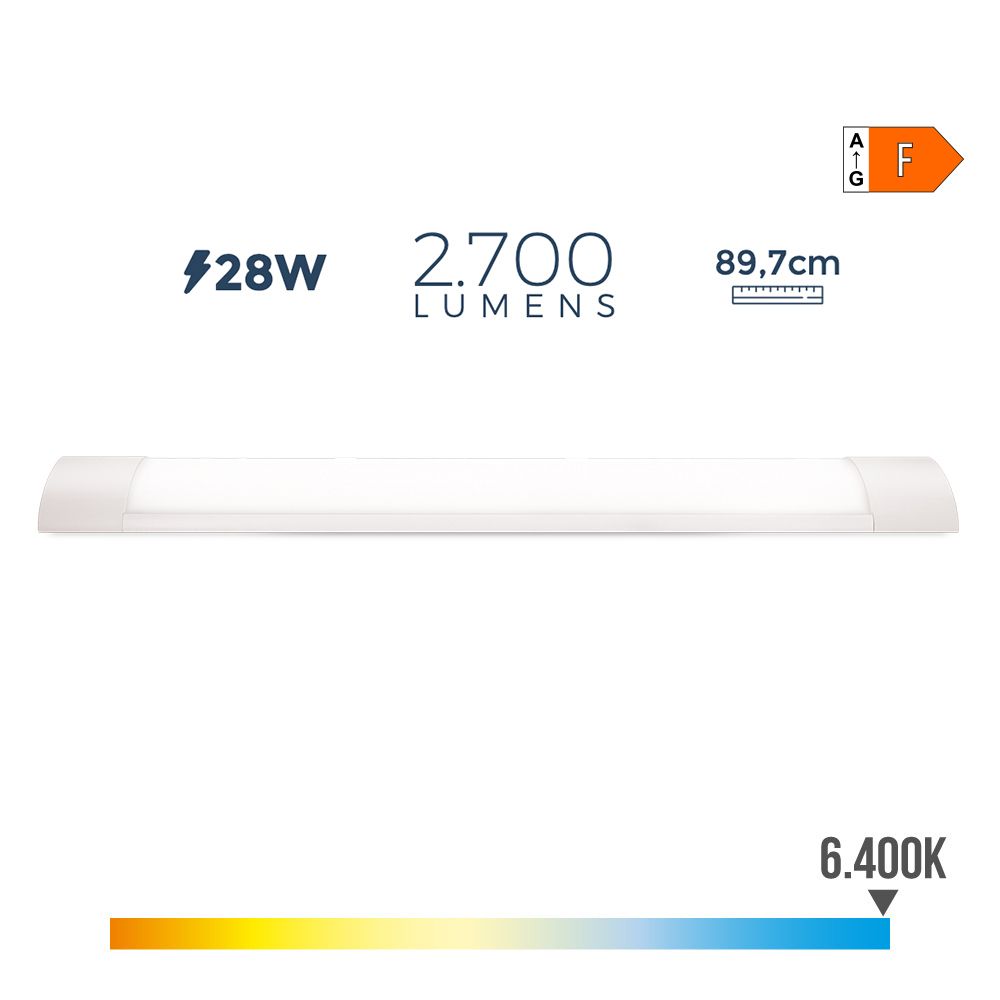 REGLETA LED 28 W 6500 K LUZ FRÍA 2700 lm 89,7 x 3,1 x 8 cm