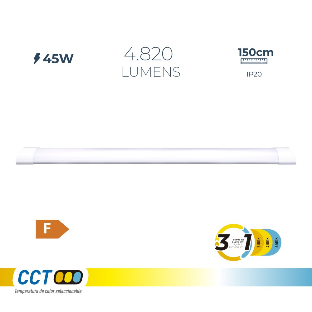 REGLETA LED 45 W 3CCT 4820 lm 150 x 2,6 x 7,4 cm