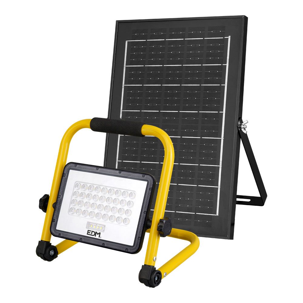 FOCO PROYECTOR LED SOLAR DE TRABAJO + PANEL SOLAR, 4000 lm, 6.400 K, LUZ FRÍA, IP65