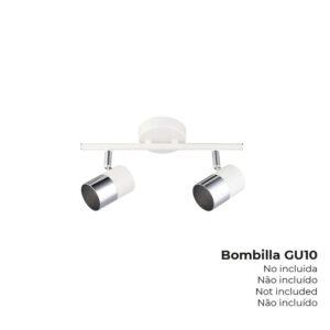FOCO 2 ELEMENTOS MODELO MOON GU-10 (BOMBILLA NO INCLUIDA) COLOR CROMO+BLANCO HUESO 30 x 7,6 x 15,2 cm
