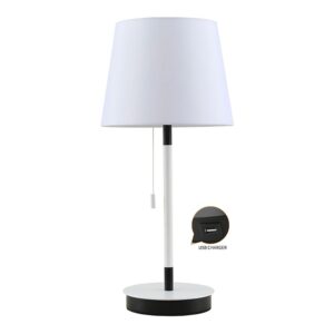 LÁMPARA DE MESA, E27, BLANCA/NEGRA, CON CARGADOR USB, Ø235 x 505 mm