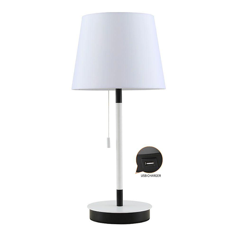 LÁMPARA DE MESA, E27, BLANCA/NEGRA, CON CARGADOR USB, Ø235 x 505 mm