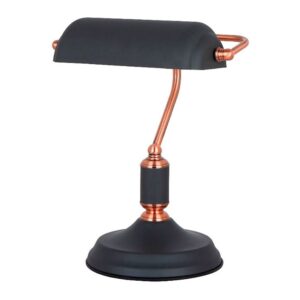 LÁMPARA DE MESA, E27, TIPO BANQUERO, NEGRA+COBRE, BASE Ø185 mm, 260 x 195 x 345 mm