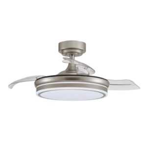 VENTILADOR DE TECHO LED 3CCT ASPAS RETRÁCTILES MOSS 72 W 7920 lm NÍQUEL, ASPAS Ø106 cm, PLAFÓN Ø48,5 cm, ALTURA 32 - 42 cm