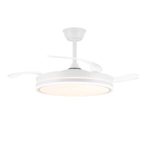 VENTILADOR DE TECHO LED 3CCT ASPAS RETRÁCTILES EVO SMART 72 W 7920 lm BLANCO, ASPAS Ø106 cm, PLAFÓN Ø48,5 cm, ALTURA 32 - 42 cm