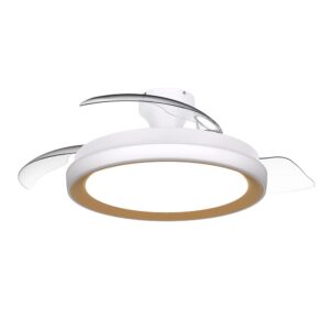 VENTILADOR DE TECHO CON ASPAS RETRÁCTILES, LED 3 CCT, DC 28 W + 35 W, MODELO BLISS, BLANCO / DORADO, Ø106 cm