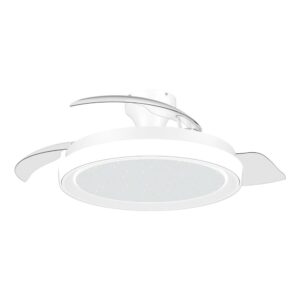 VENTILADOR DE TECHO CON ASPAS RETRÁCTILES, LED 3 CCT, DC 28 W + 35 W, MODELO BLISS, BLANCO / ESTRELLADO, Ø106 cm
