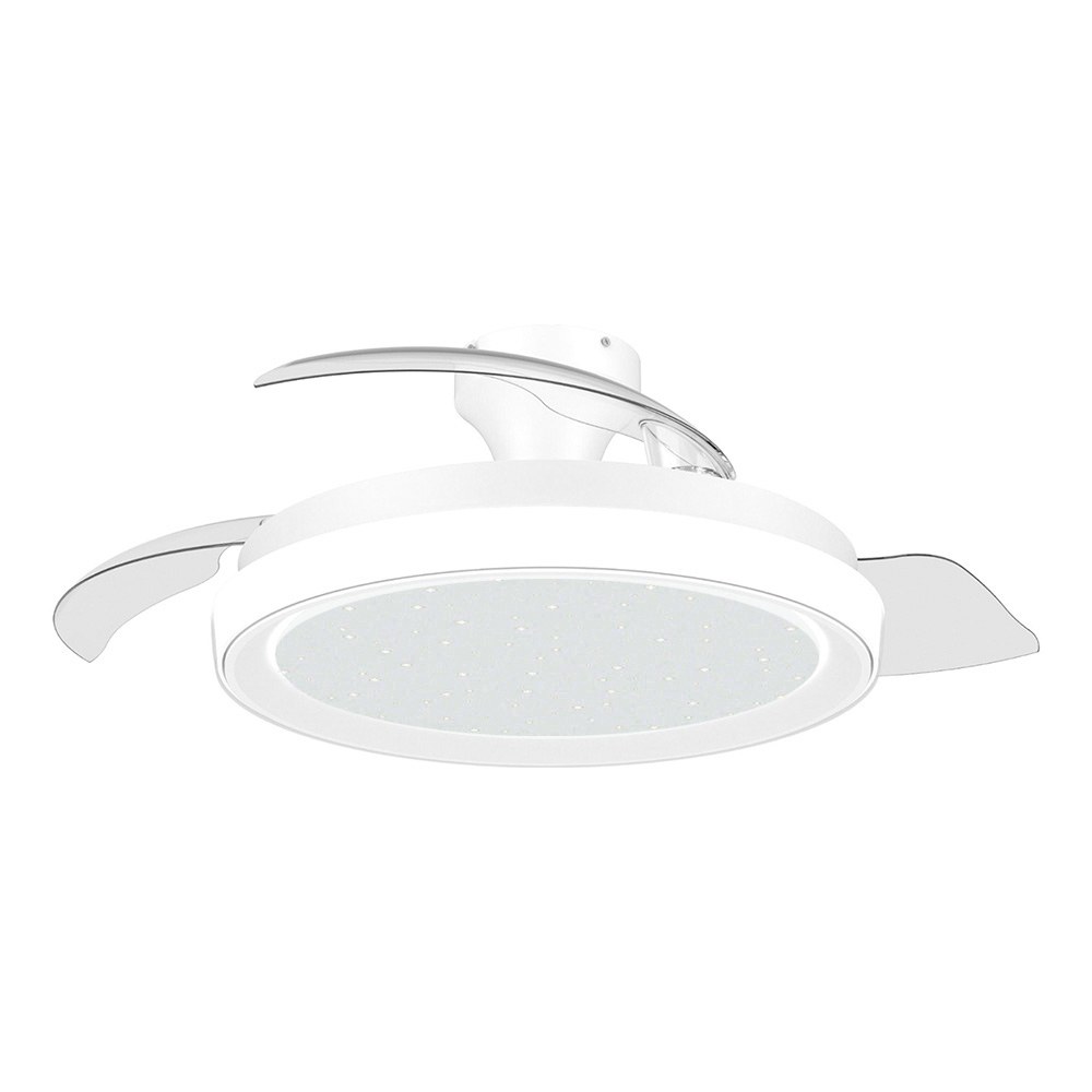 VENTILADOR DE TECHO CON ASPAS RETRÁCTILES, LED 3 CCT, DC 28 W + 35 W, MODELO BLISS, BLANCO / ESTRELLADO, Ø106 cm
