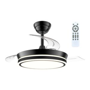 VENTILADOR DE TECHO LED CCT, 3 ASPAS RETRÁCTILES 39 W, 4290 lm, NEGRO, ASPAS Ø90 cm, PLAFÓN Ø41 cm, ALTURA 28 - 38 cm