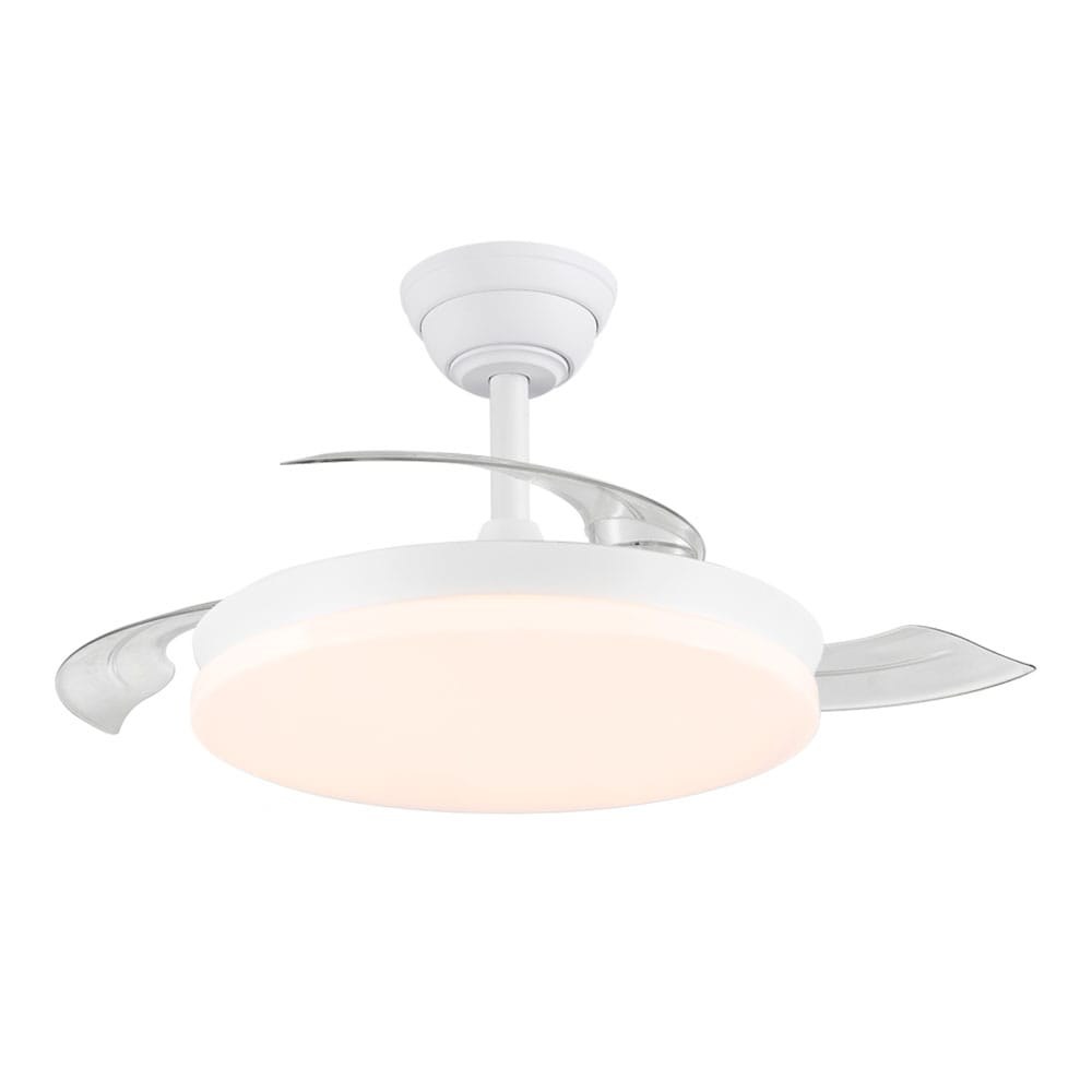 VENTILADOR DE TECHO, LED 3CCT, ASPAS RETRÁCTILES, 48 W, 5280 lm, BLANCO, Ø106 cm, PLAFÓN Ø48 cm, ALTURA 28 - 38 cm