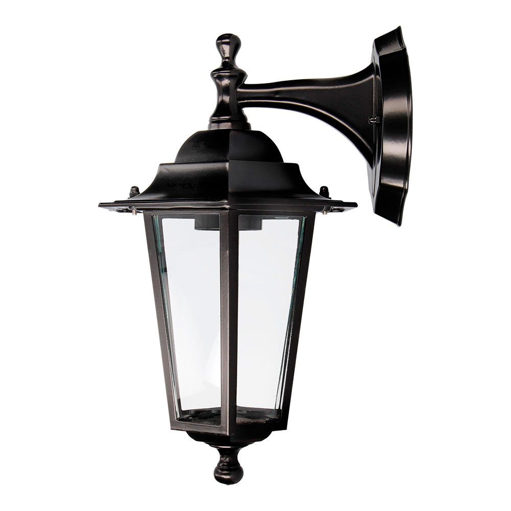 APLIQUE EXTERIOR ZURICH DE ALUMINIO Y CRISTAL E27 60 W SIN BOMBILLA, COLOR NEGRO, LUZ HACIA ABAJO