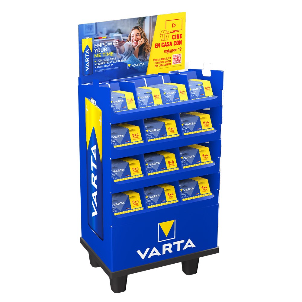 EXPOSITOR PROMOCIONAL DE PILAS LONGLIFE POWER 8+4 CON 133 PACKS (52 PACKS AAA Y 81 PACKS AA)