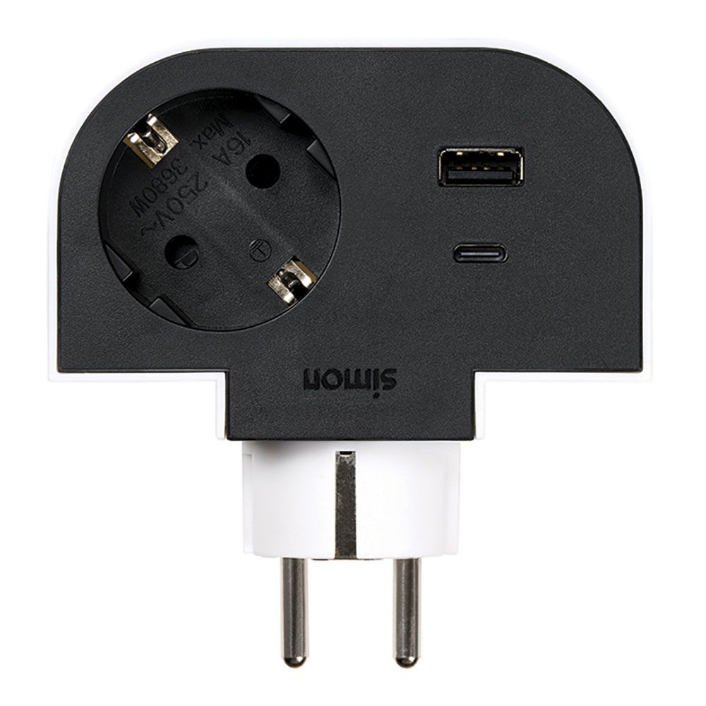 ADAPTADOR GIRATORIO SCHUKO 1 TOMA + USB A+C 30 W 16 A 250 V~