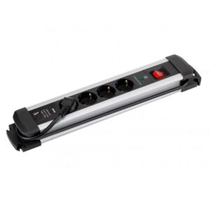 BASE MÚLTIPLE, 4 TOMAS, SCHUKO 2P+T, 2 USB A+C, 16A 250V~,1,5 m CABLE, C/INTERRUPTOR Y PROT.SOBRETENSIONES, ALUMINIO