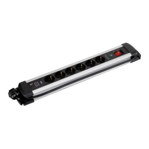 BASE MÚLTIPLE, 6 TOMAS, SCHUKO 2P+T, 2 USB A+C, 16 A 250 V~,1,5 m CABLE, C/INTERRUPTOR Y PROT.SOBRETENSIONES, ALUMINIO
