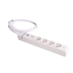BASE MÚLTIPLE, 4 TOMAS 2P+T, CON INTERRUPTOR + PROTECTOR, 1,5 m CABLE H05VV-F 3G1,5 mm², 16A 250V~, BLANCA