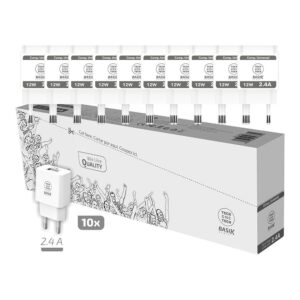 PACK AHORRO 10 CARGADORES BASIK 2,4A BLANC (USB-A)