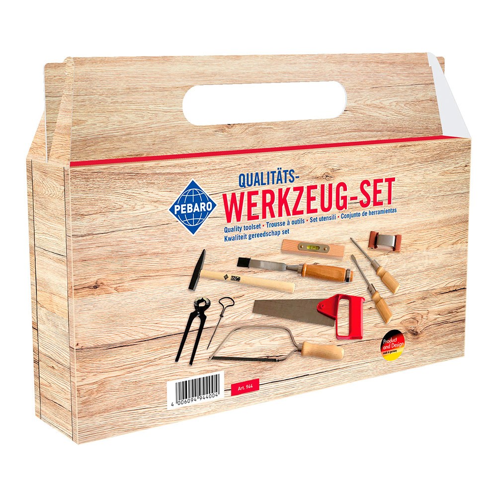 SET DE HERRAMIENTAS INFANTIL EN CAJA DE CARTÓN CON ASA DE TRANSPORTE, 10 PIEZAS