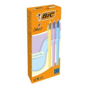 BOLÍGRAFO COLORES PASTEL, TINTA 4 COLORES, 12 uds, CAJA