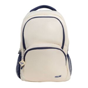 MOCHILA ESCOLAR 4 CREMALLERAS, 430 SERIE 1918,  BEIGE Y AZUL MARINO, 25 L