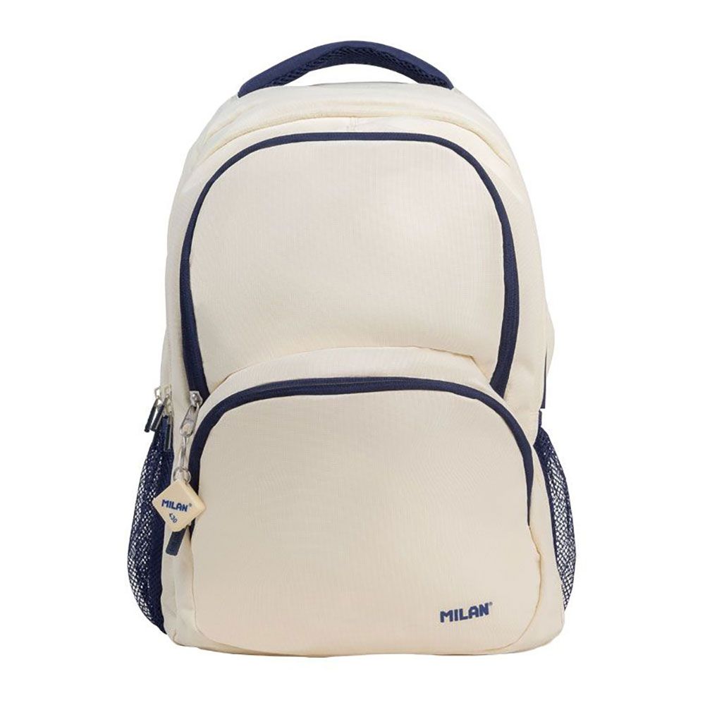 MOCHILA ESCOLAR 4 CREMALLERAS, 430 SERIE 1918, BEIGE Y AZUL MARINO, 25 L