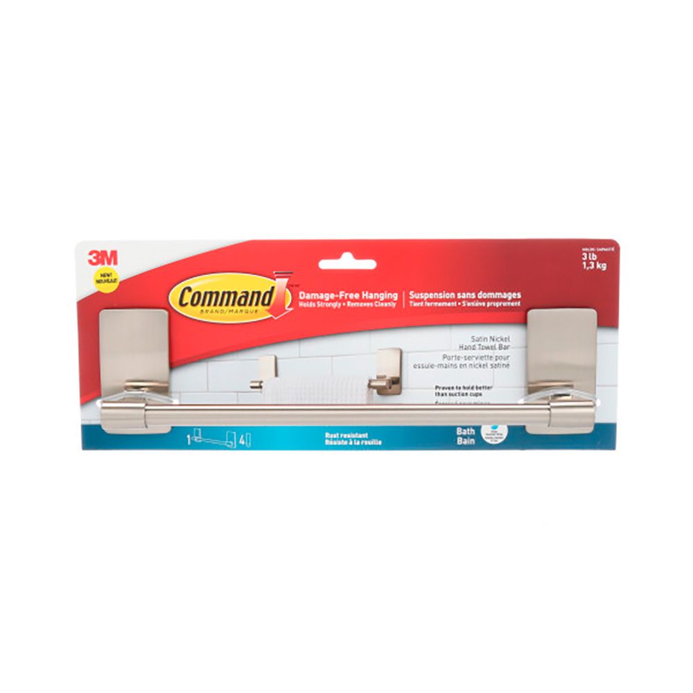 COMMAND BARRA TOALLERO, NÍQUEL SATINADO, 299 x 77 x 47 mm, 1 ud + 4 TIRAS, MÁX 1,3 Kg