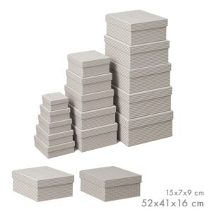 CAJAS DE ALMACENAMIENTO ENCAJABLES, DISEÑO VICHY/RAYAS, MEDIDAS VARIADAS, SET 15 PIEZAS.
