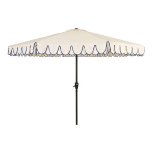 PARASOL PARA JARDÍN, BEIGE CON RIBETE AZUL, Ø270 x 235 cm