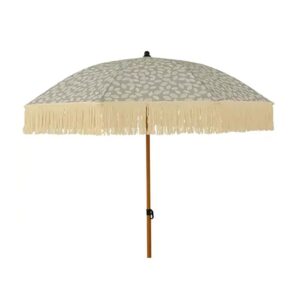 PARASOL PARA JARDÍN, VERDE CON DISEÑO DE HOJAS Y FLECOS BEIGE, Ø180 x 216 cm